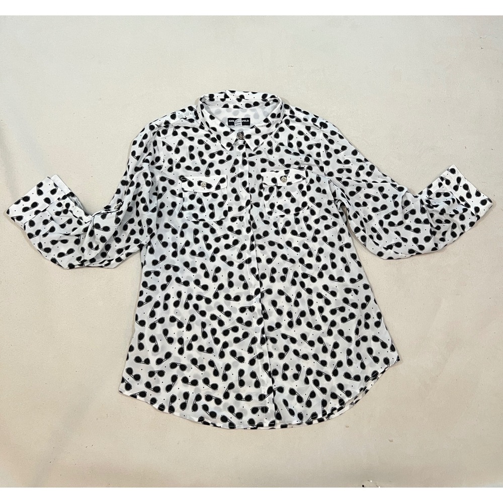 Karl Lagerfeld Paris Womens XL Sunglasses Print Button Down Blouse LKSNO2407
